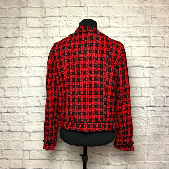 Red And Black Plaid Blazer By Express Design Studio Size 10 - Picture 2 of 8